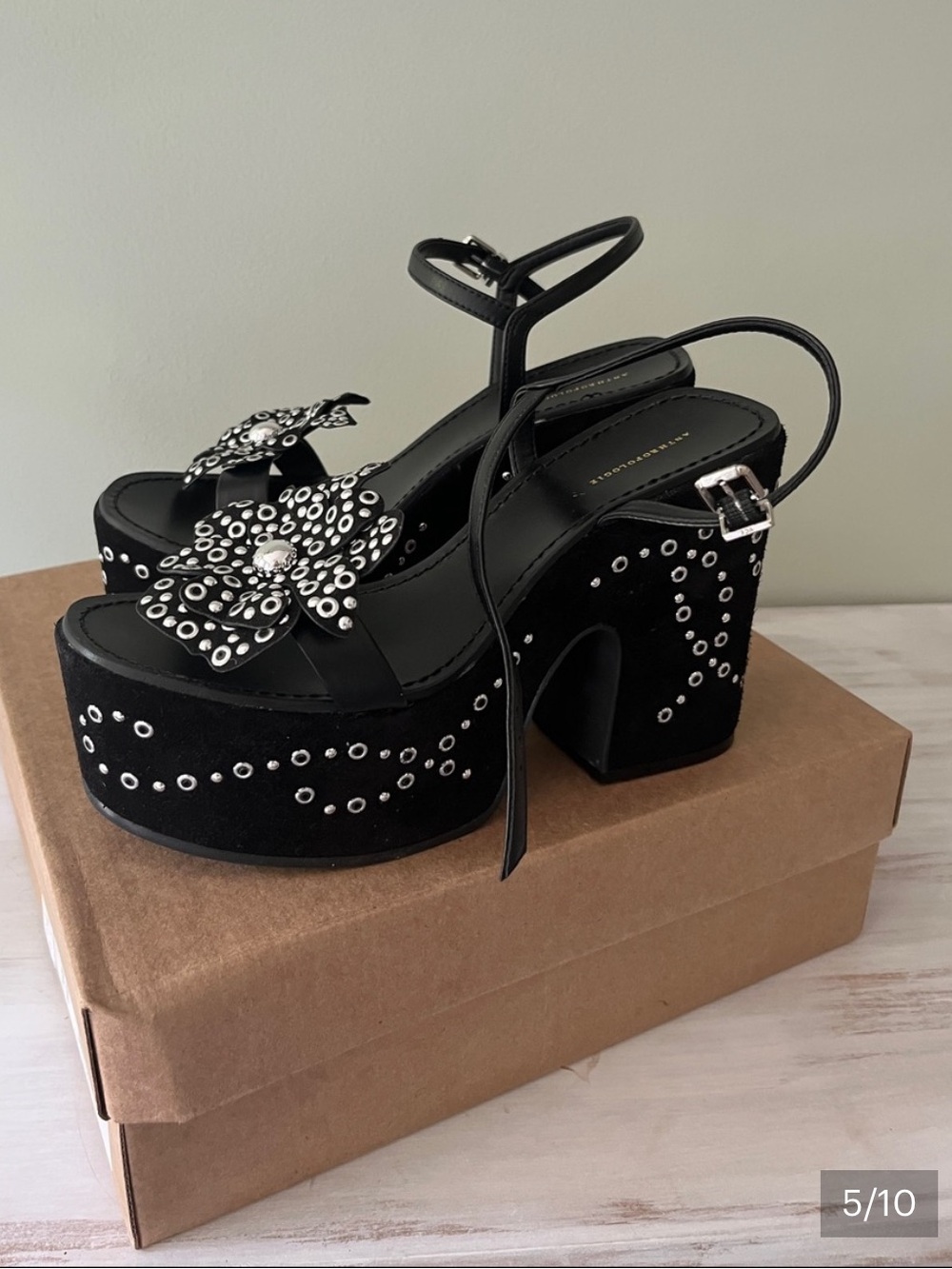 By Anthropologie Studded Flower Platform Heel - Picture 5 of 9